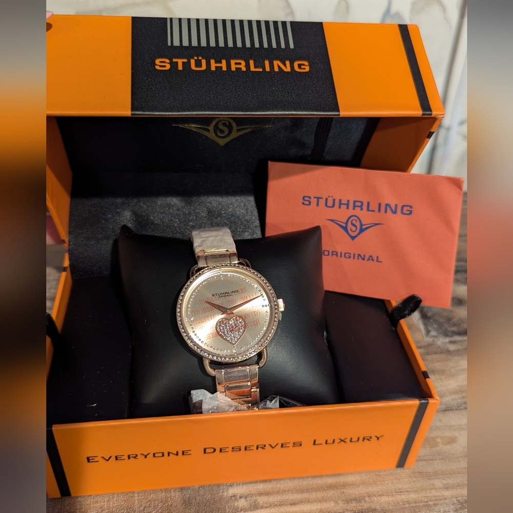 Stührling Rose Gold Watch with Heart Design